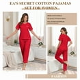 thumbnail image 4 of EA'S SECRET 100% Cotton Pajama Sets for Women 2 Piece Short Sleeve V Neck Loungewear Sets Lightweight Pjs with Pockets S-XXL (Cherry,S), 4 of 8