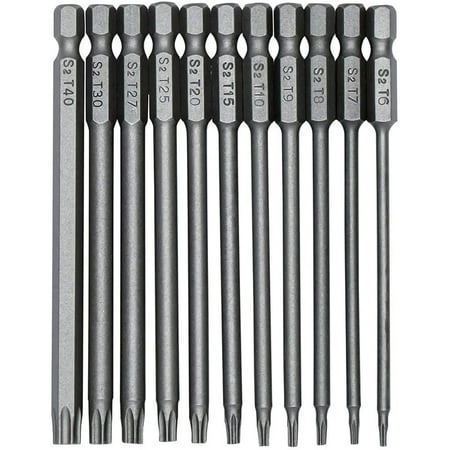 

Heldig 11 Pieces 100mm S2 1/4Inch Torx Screwdriver Bits Precision Hex Shank Drill Bit Security Magnetic Screwdriver T6-T40 Torx Long Head Screwdriver