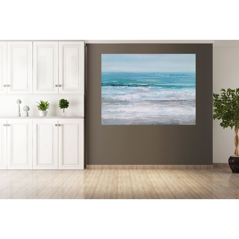 48 Square Secluded Beach Canvas Wall Art With White Shiplap Frame -  Wilford & Lee Home Accents