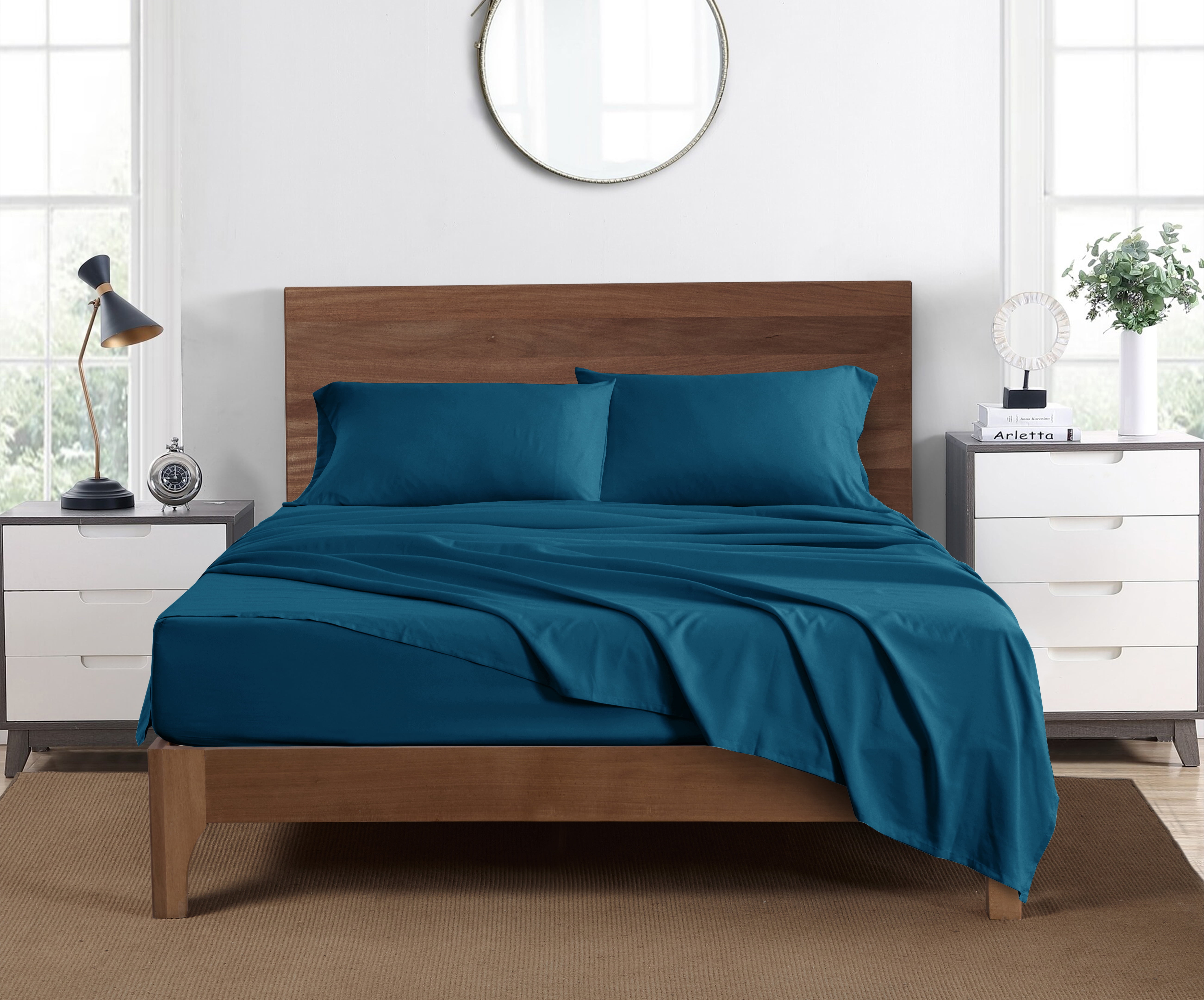 Mainstays Super Soft Brushed Microfiber Bed Sheet Set, Full, Dark Teal, 4 Piece
