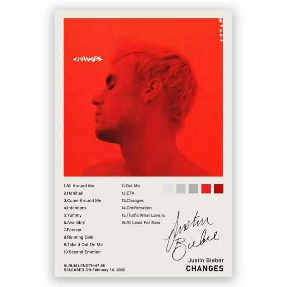 Changes Albums Poster Justin Bieber Posters Music Canvas Wall Photo Print Art Home Decor Wall Art Fan Gift