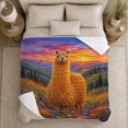 thumbnail image 5 of Vibrant Sunset Llama Wildflower Meadow, Peaceful Mountain Lake Scene, Warm Flannel Blanket for Cabin and Lodge with Detailed Artwork, Outdoor Lovers Camping Gift, Rustic Home Decor, 5 of 9