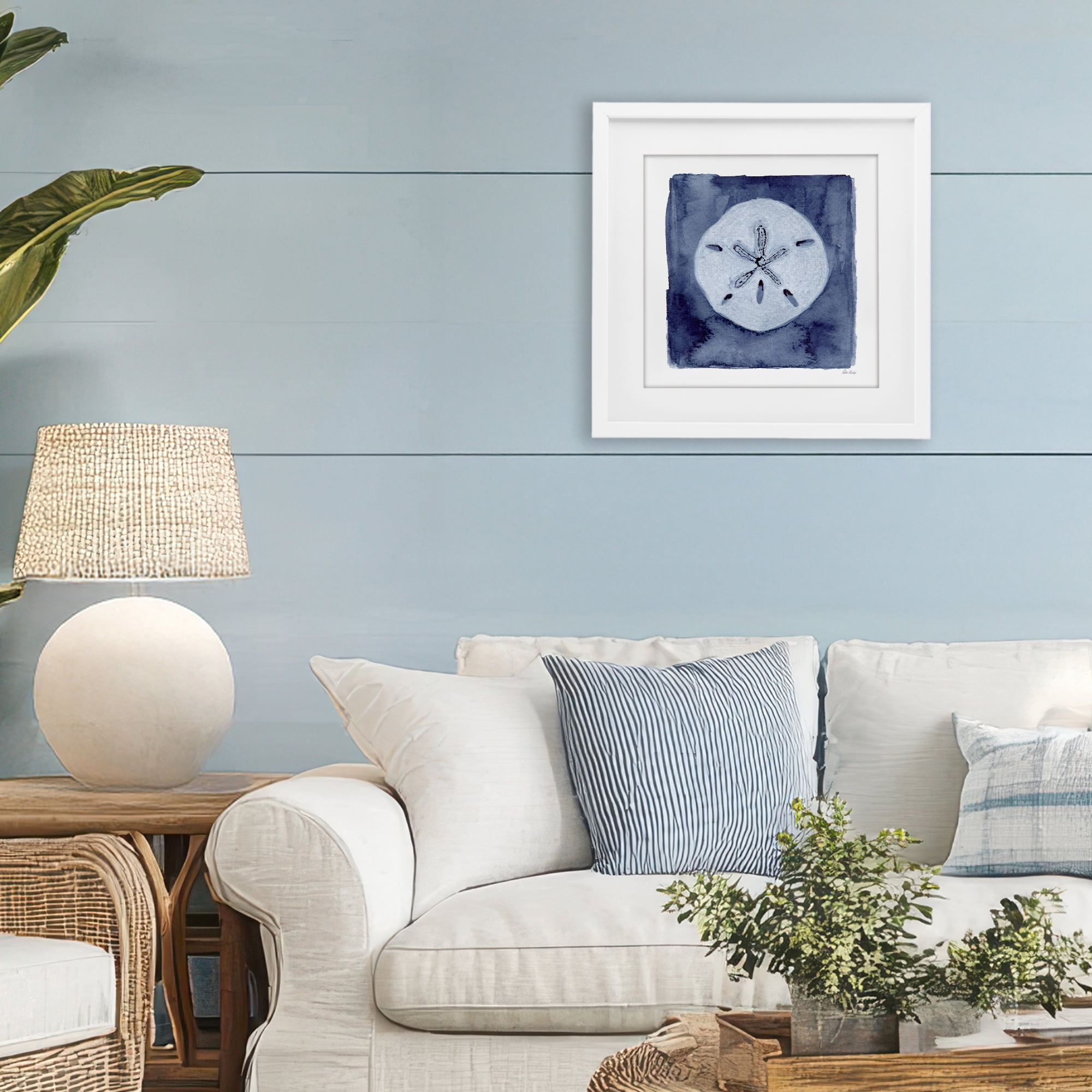Stupell Industries White Sand Dollar on Indigo White Framed Print Under Glass, design by Patti Bishop