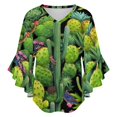 thumbnail image 5 of Vibrant Desert Cactus Floral Print Women's V-Neck Blouse With 3/4 Ruffled Bell Sleeves Casual Top Ladies Blouses, 5 of 7