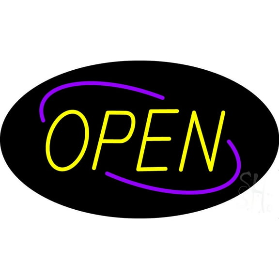 Open Deco Style Purple Border Yellow Letters LED Neon Sign 20 x 37 - inches, Clear Edge Cut Acrylic Backing, with Dimmer - Bright and Premium built indoor LED Neon Sign for storefront.
