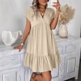 thumbnail image 5 of ClodeEU Women's V Neck Ruffled Short Sleeve Babydoll Dress,Casual Flowy Tiered Mini Dress Beige,Women's Plus L, 5 of 8