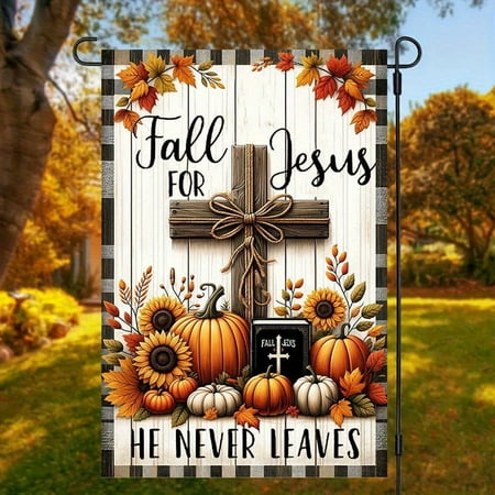 The 1pc 2D flat autumn cross design Garden flag - an ideal choice for decorating gardens, courtyards, and outdoor Spaces, enhancing your Halloween decor. Double-sided printing ensures visibility from