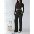 thumbnail image 4 of Women'S Two-Piece Y2K Sportswear Long-Sleeved Tight Top Wide-Leg Pants Spring and Autumn Sports Casual Wear Black M, 4 of 6