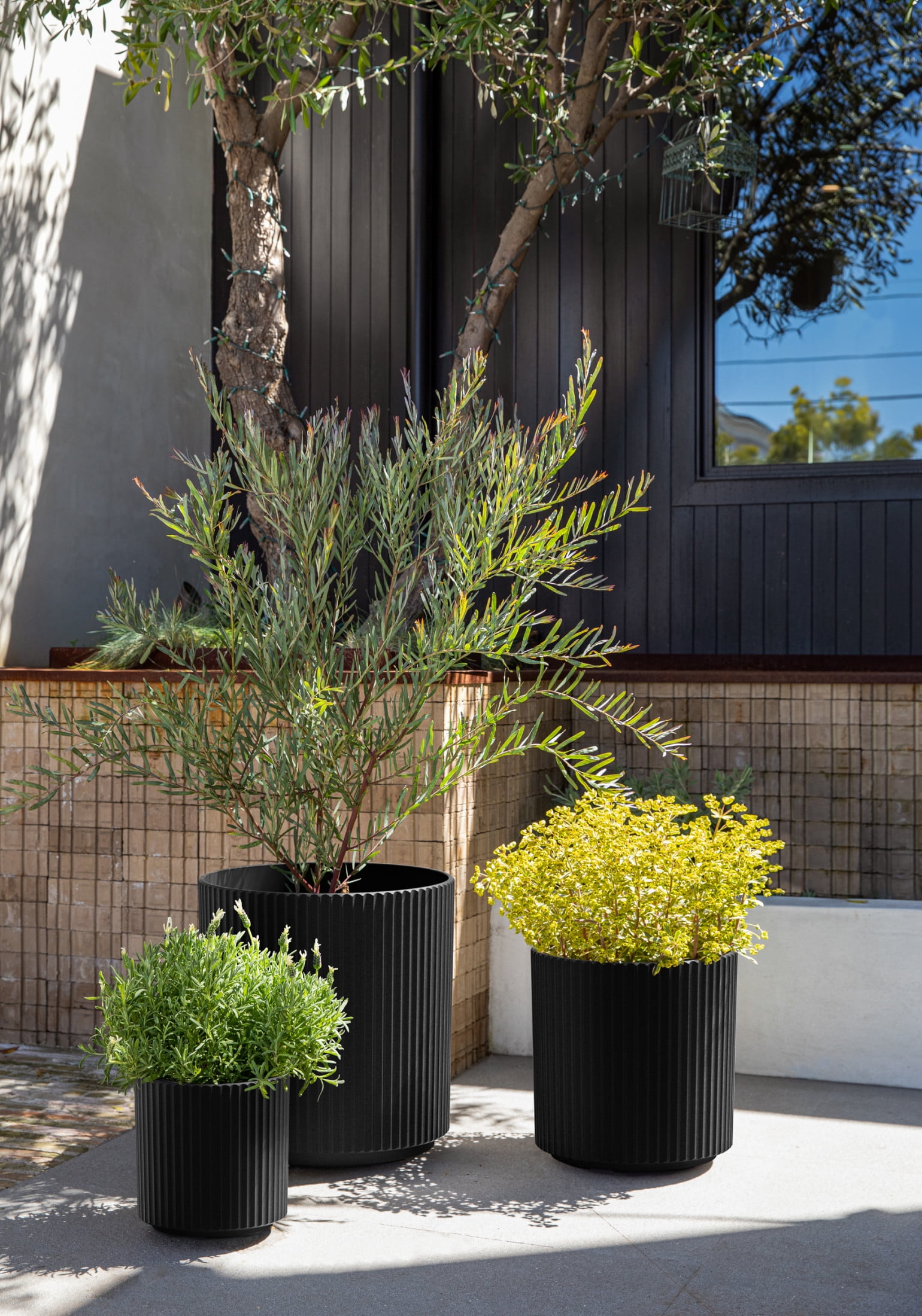 Veradek Demi Series Bundle - Three Piece Set of Plastic-Stone Planters - Black