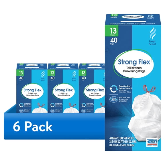 Great Value Strong Flex 13-Gallon Drawstring Tall Kitchen Trash Bags, Fresh Scent
