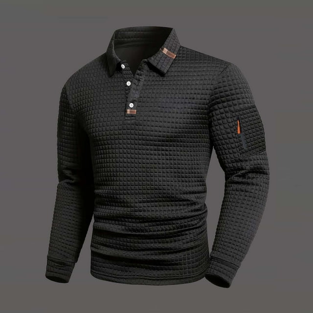 pstuiky Camisas de manga larga de invierno para hombre, Camiseta de manga larga con solapa y botones para hombre, color liso, con cuello cuadrado pequeño tops de invierno para hombre l