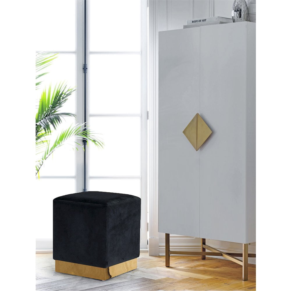 Meridian Furniture Jax Contemporary Velvet Ottoman/Stool in Black