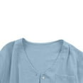thumbnail image 5 of LNWUY Women's T Shirts Solid Color V Neck Button Down Short Sleeve Roll Up Blouses Lightweight Comfy Summer Dressy Tunic Tees Tops Blue XXL, 5 of 9