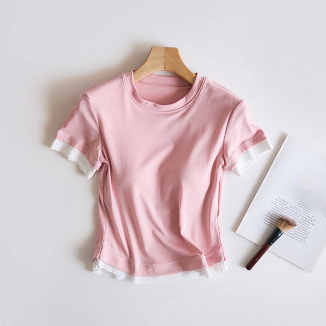 Pijama de manga corta para mujer, de verano, ligero y transpirable, con almohadillas para el pecho y camisetas de manga corta. Pijama de poliéster para mujer.