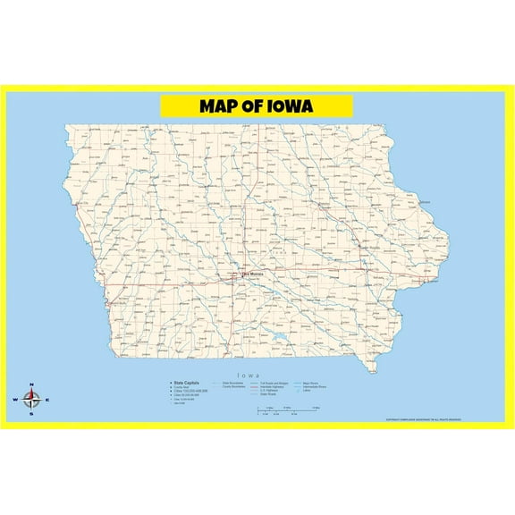 Iowa Map Poster - Laminated Wall Map - Style B - 18x24 - Ideal for Classrooms and Homes – Features Bright Colors and Vivid Imagery