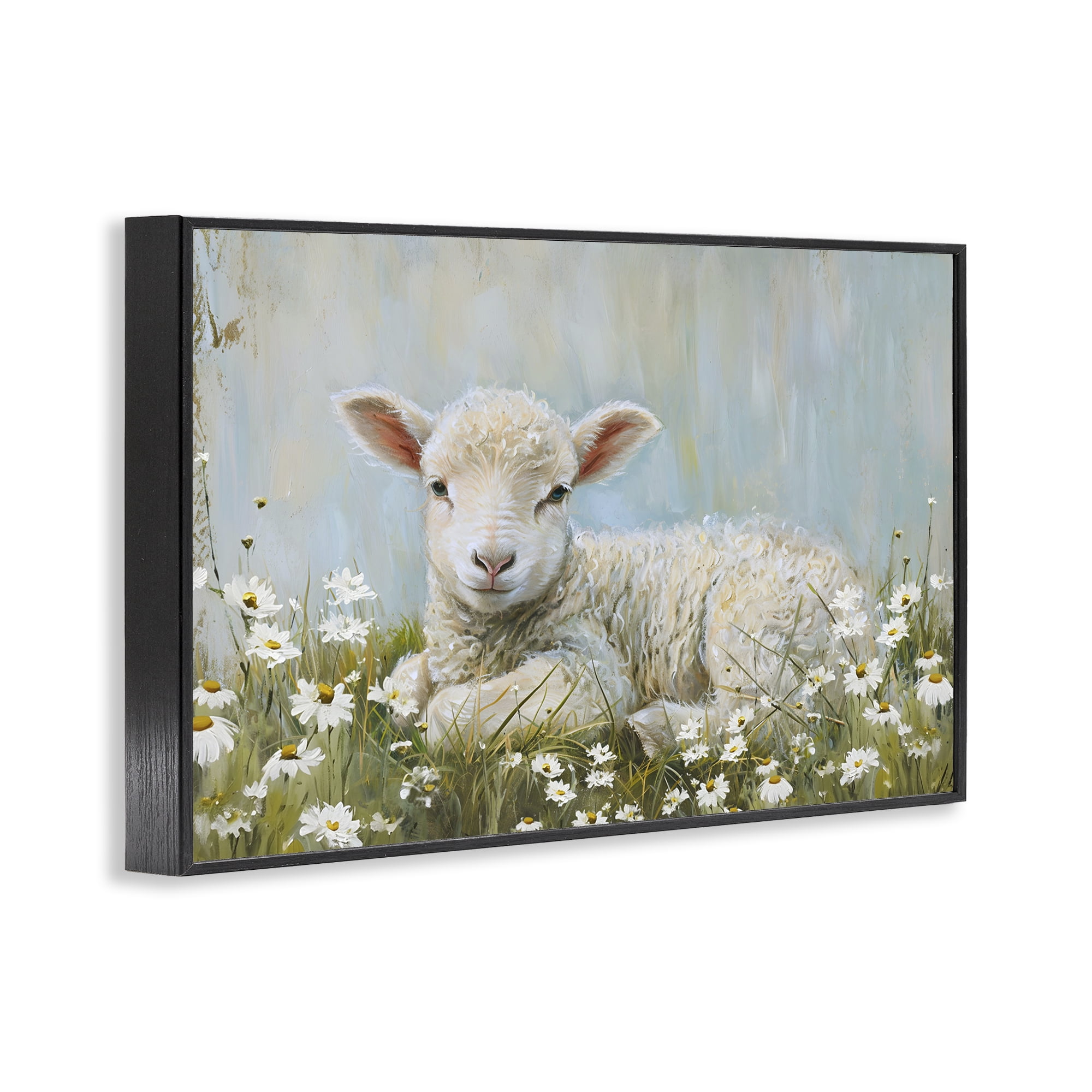 Stupell Industries Lamb Resting in Meadow Animals & Insects Painting Black Framed Art Print Wall Art, 30 x 20