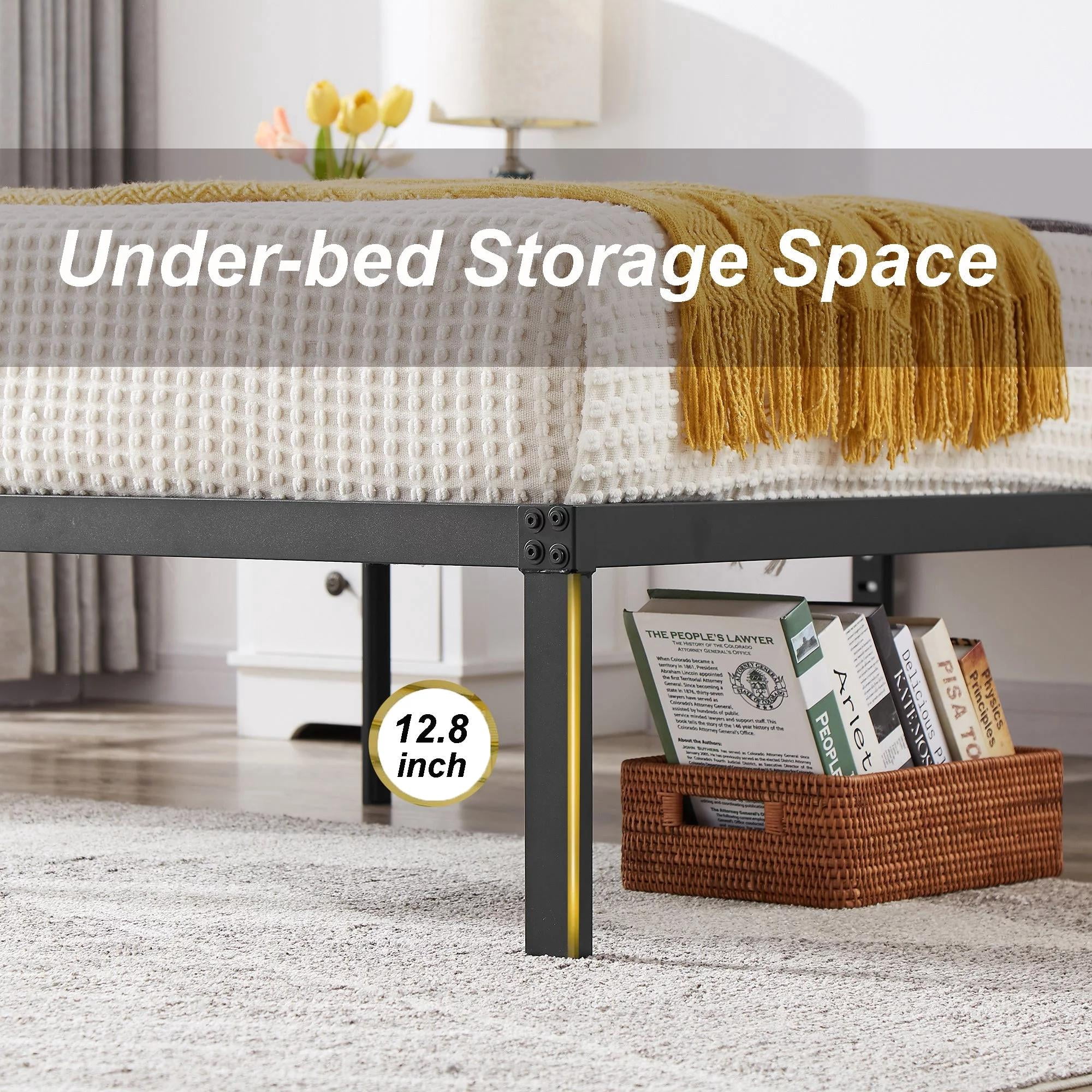 Gewnee Heavy Duty Full Size Metal Platform Bed Frame with Under Bed Storage Space,Black