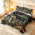 thumbnail image 3 of Homewish Boho Botanical Mushroom Quilt King,Vintage Fungus Plant King Coverlet Set,Black Reversible,3 Pieces, 3 of 7