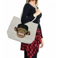 thumbnail image 2 of Cartoon Shopping Bag, Fun Hipster Monkey with Colorful Sunglasses and Hat Rapper Hippie Ape Art, Eco-Friendly Reusable Bag for Groceries Beach and More, 15.5" X 14.5", Cream, by Ambesonne, 2 of 2