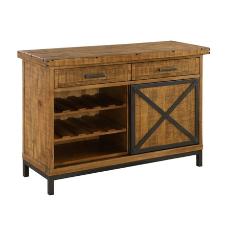 Metal Buffet Emerald Home Chandler Rustic Brown and Antique Black Metal Buffet with Five Drawers, Wine Storage, And Metal Base ()