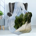 thumbnail image 4 of Vintage Beach Soft Flannel Fleece Throw Blanket, Photo of Trees Lighthouse on a Beach Cloudy Sky Calm Nature Landscape Art, Cozy Plush for Indoor and Outdoor Use, 50" x 60", Multicolor, by Ambesonne, 4 of 5