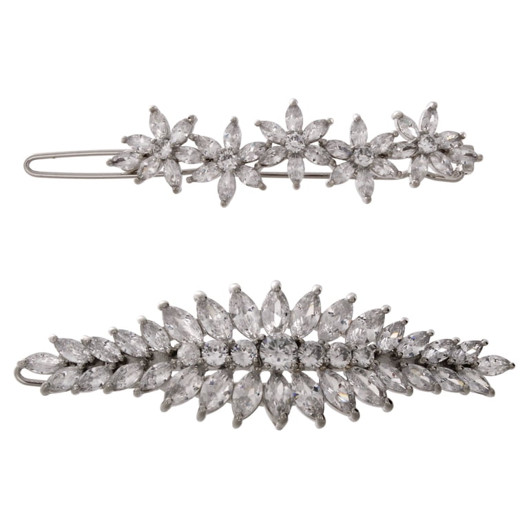 Fine silver plated cubic zirconia hair accessories BELIEVE BY BRILLIANCE Fine Silver Plate CZ Pearl Hair Clips  main image 4
