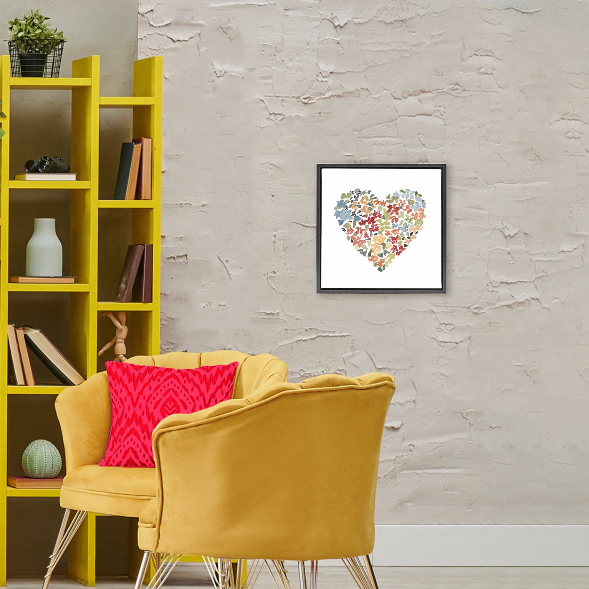 Stupell Industries Blooming Earth Tone Heart Black Framed Floater Canvas Wall Art, design by Lanie Loreth