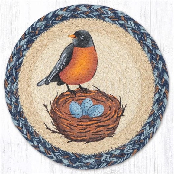 Earth Rug 80-9-119RN 10 x 10 in. MSPR-9-119 Robin with Nest Printed Braided Round Trivet, Multi Color