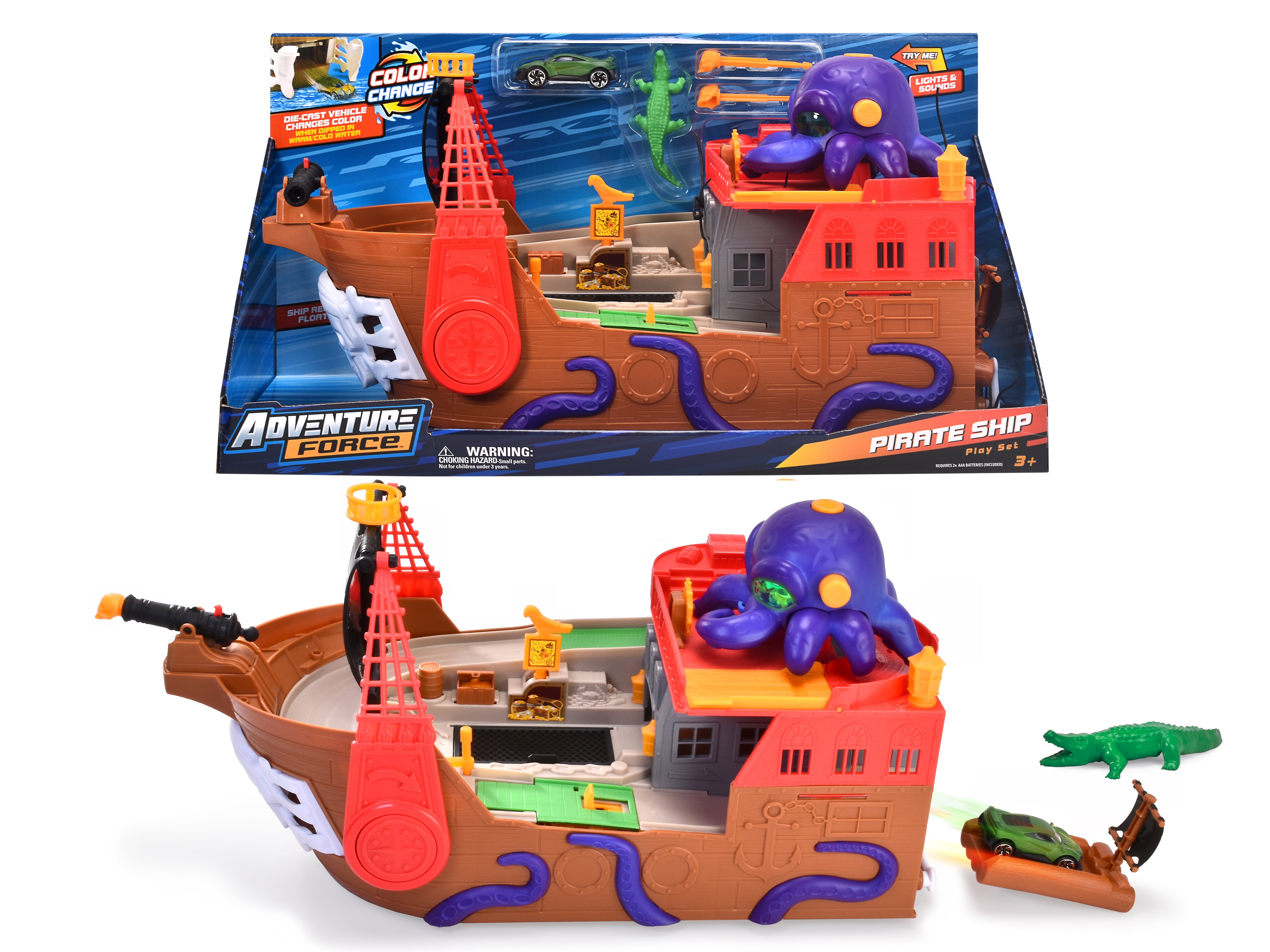 Adventure Force Pirate Ship Die Cast Vehicle Playset Color Change Toy 