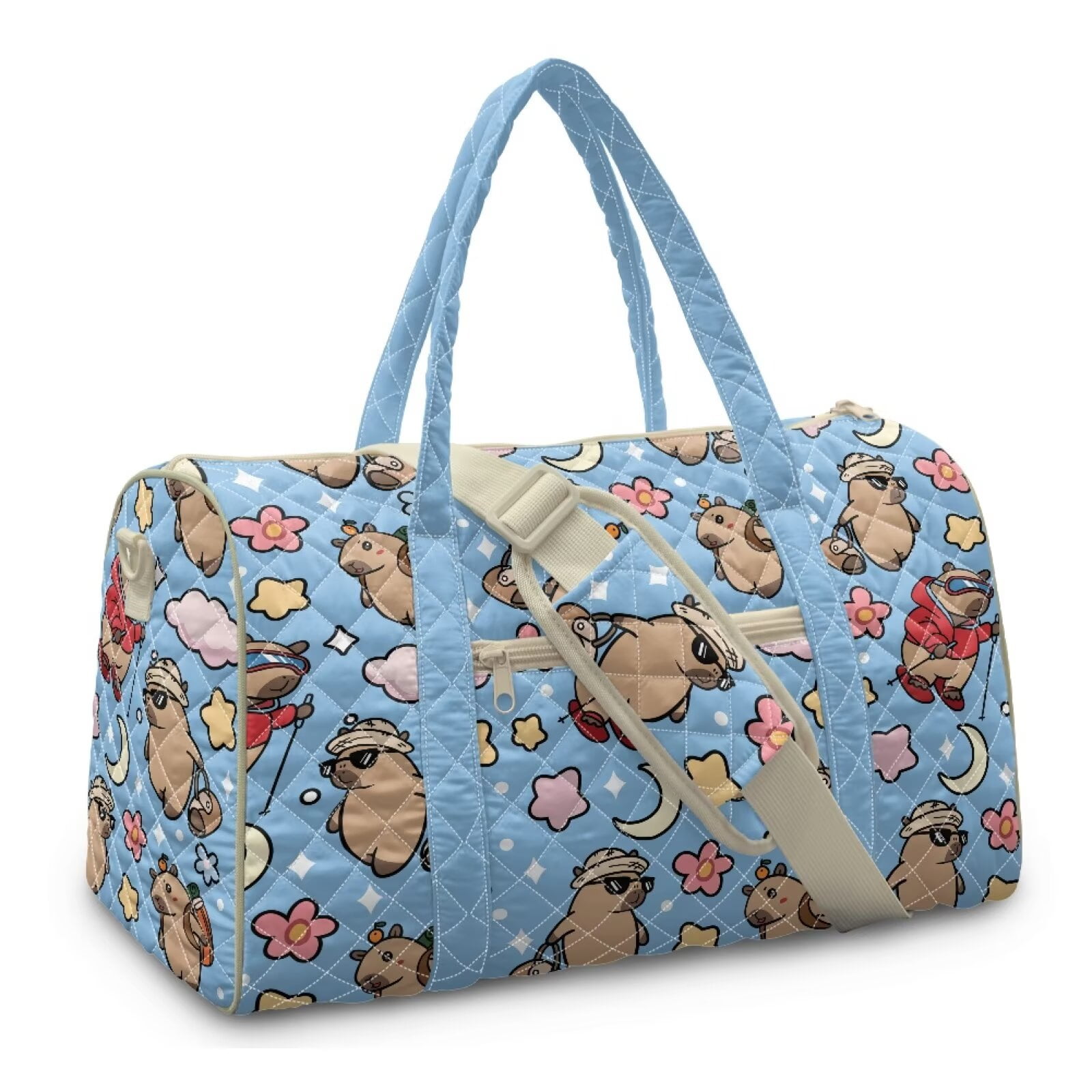 Zhangruoheng Quilted Duffle Bag Unisex Baby Hospital Pockets for Homecoming, Airplanes, Stroller Outings, Funny Capybara Print Blue