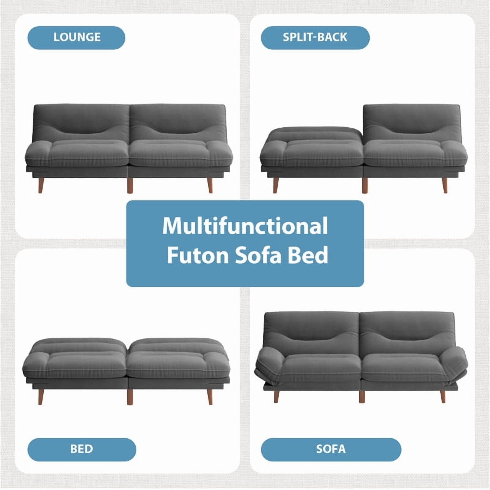 Homall Futon Sofa Bed with Adjustable Backrest & Five Angles Adjustable Armrests Sofa Couch for Small Spaces Living Room Office,Fabric Dark Gray