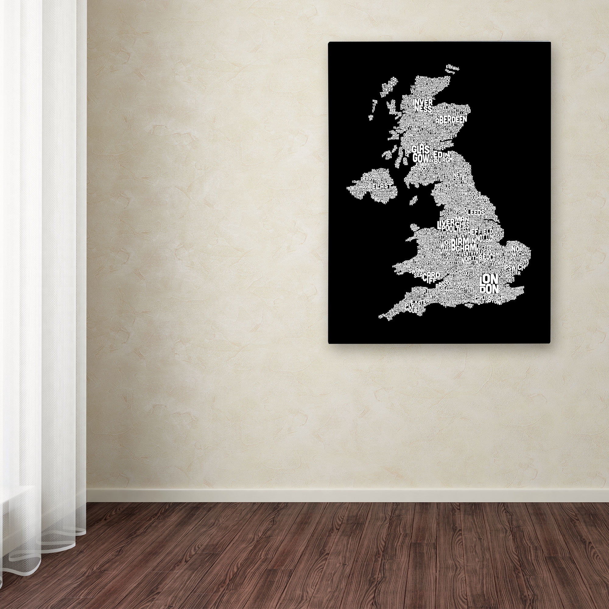 Trademark Art 'UK Cities Text Map 6' Canvas Art by Michael Tompsett