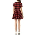 thumbnail image 3 of MODA NOVA Junior's Peter Pan Collar Puff Sleeves Above Knee Plaid Grid Dress, 3 of 6