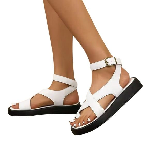 Mepaouo Women's Flat Sandals Summer Strappy Toe Ring Platform Sandal Slingback Walking Shoe Size 7