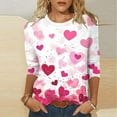 thumbnail image 2 of Xdegoge Womens 3/4 Sleeve V Neck Valentine Top Love Heart Printed Graphic Shirt Casual Loose Oversized Tops Cute Funny Observance Collection Pullover for Valentine's Day, 2 of 5