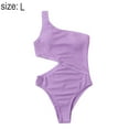 thumbnail image 2 of Women's Cutout One Piece Swimsuit One Shoulder Swimwear Ribbed Monokini Bathing Suits - Purple, 2 of 7