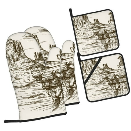 

Sikiie Western Desert Cowboys 1 Oven Mitts and Pot Holders Silicone Oven Gloves Heat Resistant Oven Mitts 4Pcs Set