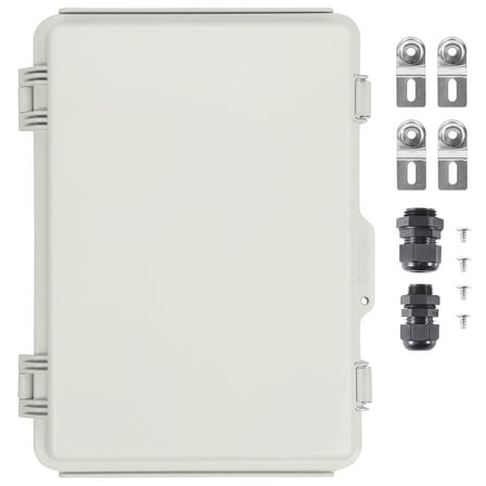 KFFKFF Exterior Power Junction Box, Dimensions 16.93 x 12.99 x 7.09 inches, Crafted from ABS Plastic, Electrical Storage Box with Swing Cover and Stainless Steel Fastener, IP67 Rated for Dust