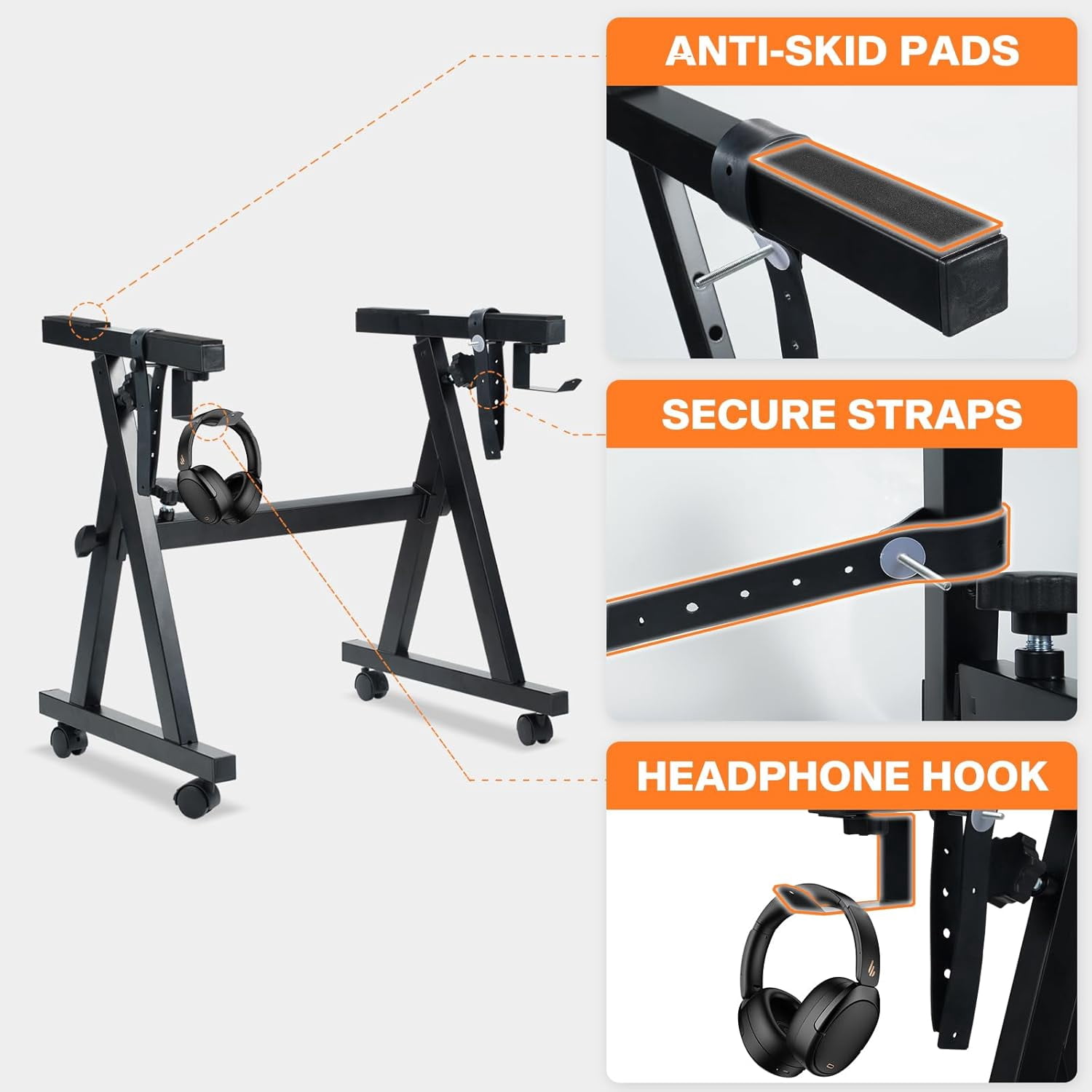 Style Adjustable and Portable Heavy Duty Music Stand with Wheels-Fits 54-88 Key Electric Pianos-Sturdy Musical Keyboard Stand for Practice & Performance