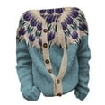 thumbnail image 5 of JTZGDY Plus Size Cardigan Sweater Tops for Women Fall Winter Vintage Floral Printed Long Sleeve Button Down Cable Knitted Pullover Sweater Ethnic Style Thick Warm Outfit Clothes Blue L, 5 of 5