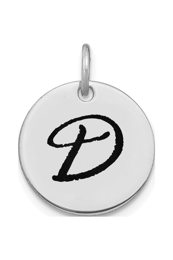 14K White Gold 14Kw Polished Black Enamel Letter D Initial Disk Charm (Width 15.24) (Length 15.24) - Jbsp