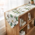 thumbnail image 4 of White Floral Table Runner Linen Burlap Table Runner 90 Inches Long Botanical Magnolia Flower Leaves Butterfly Dresser Scarves for Kitchen Island Coffee Dining Party Wedding Holiday Decor 13"x90", 4 of 8