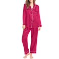 thumbnail image 4 of Povozer Women Pajamas Set Short Sleeve Sleepwear Button-Down Shirt with Long Pants Soft Pjs Set Nightwear Lounge Sets(Hot Pink,S), 4 of 6