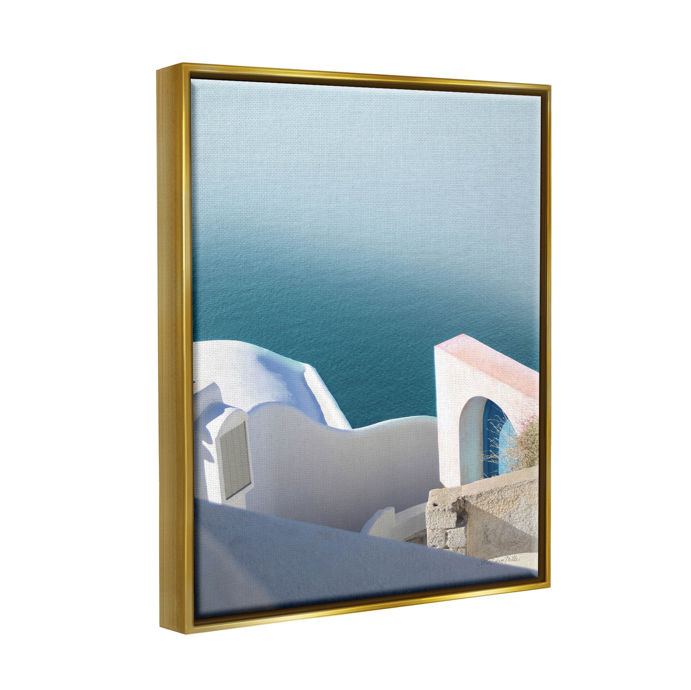 Stupell Industries Picturesque Santorini Coastal Building Photograph Metallic Gold Floating Framed Canvas Print Wall Art, Design by Sara Zieve Miller