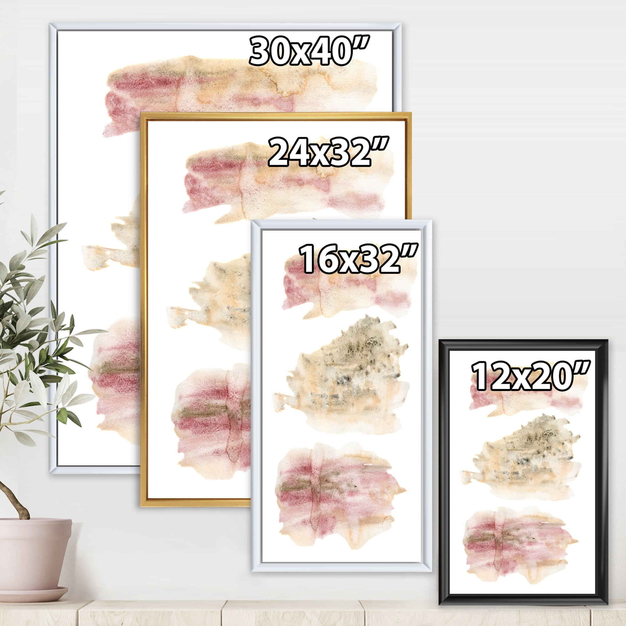 Designart 'Pink and Golden Abstract Clouds' Modern Framed Canvas Wall Art Print