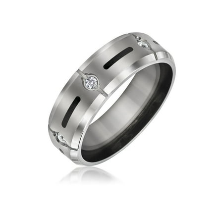 - Mens Wedding Band Ring For Women Titanium 7mm Cubic Zirconia Accent Black Inlay