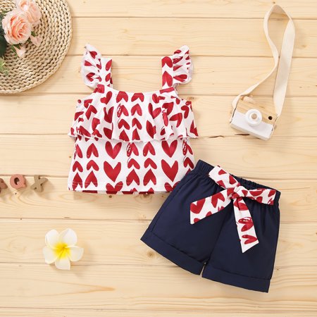 

DAETIROS Skin Friendly Soft Printing New Bowknot Vest Suspender Baby Girls Shorts Red