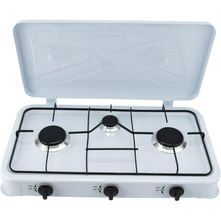 Propane Gas Cooktop with Wind Blocker,3 Burner Gas Stove Propane gas Stove Portable Camping Stove Auto Ignition Camping Three Burner LPG for RV, Apartment, Outdoor Cooking