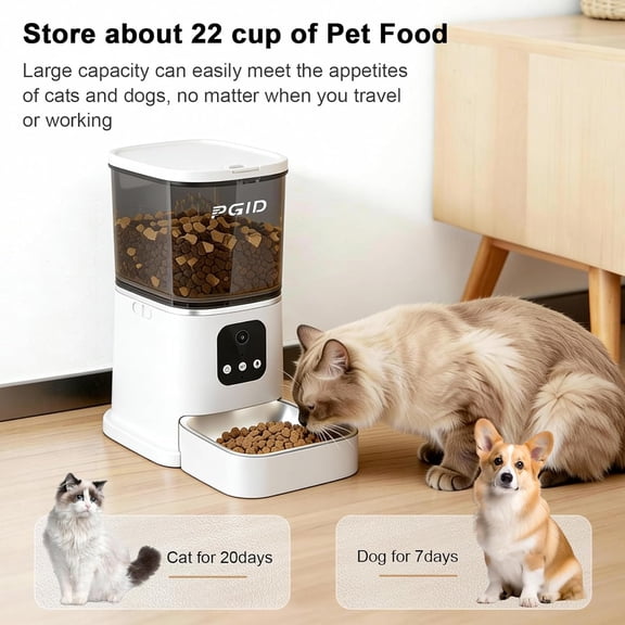Automatic Cat Feeder with WiFi App Control, 5L Timed Dog Food Dispenser w 2-Way Audio for Multiple Pets