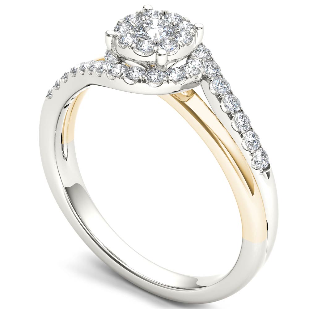 1/2 Carat T.W. Diamond Yellow Two-Tone Cluster Bypass 10kt White Gold Engagement Ring